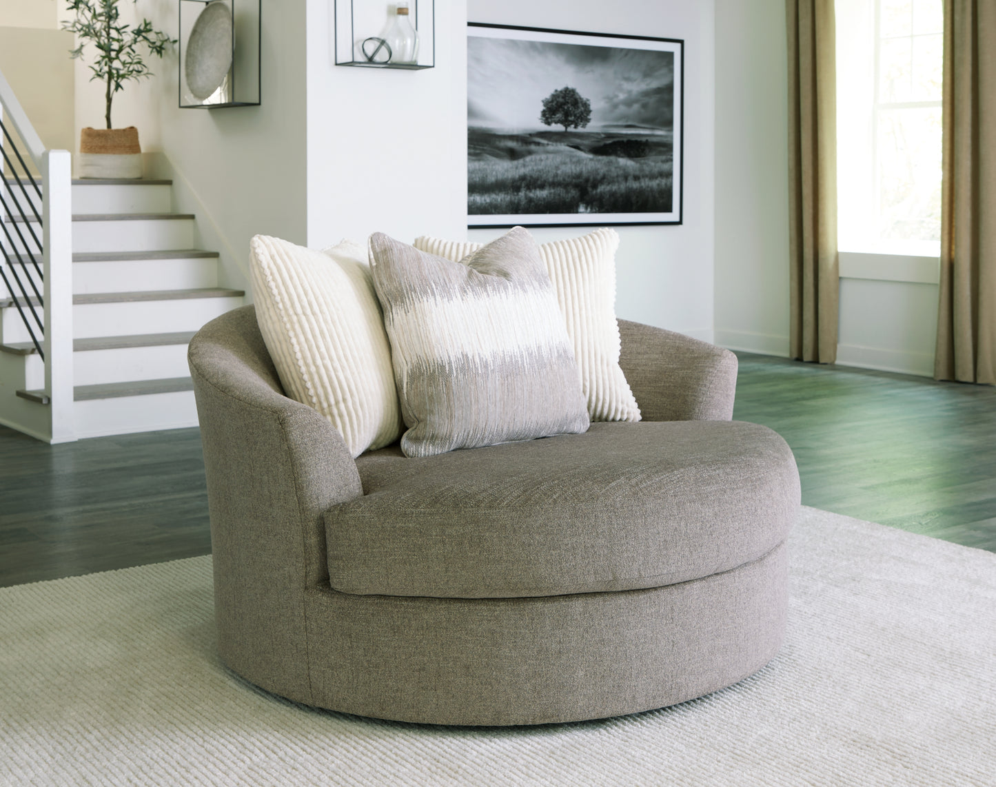 Ocala Furniture Outlet - Ashley Furniture - Creswell Living Room - Oversized Swivel Accent Chair / Stone - 1530521