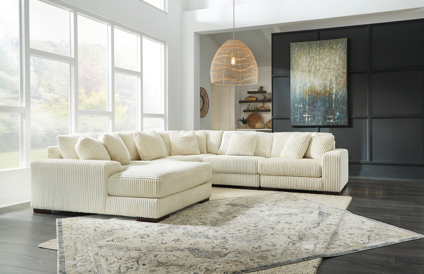 Ocala Furniture Outlet - Ashley Furniture - Lindyn Sectional - RAF 5-Piece Sectional with Chaise / Ivory - 21104S6