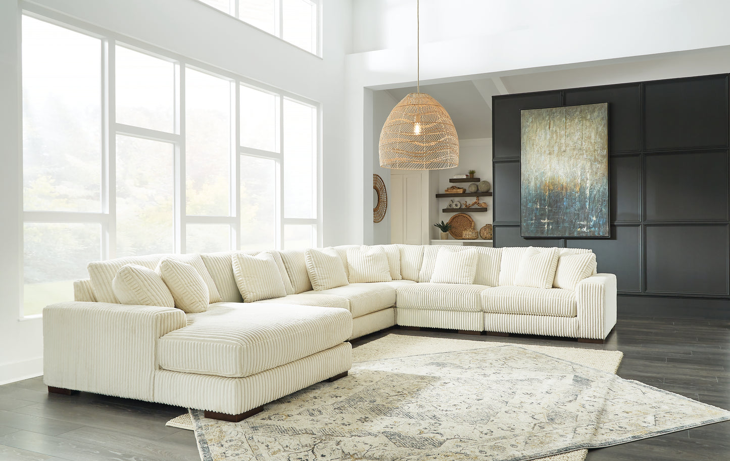 Ocala Furniture Outlet - Ashley Furniture - Lindyn Sectional - RAF 6-Piece Sectional with Chaise / Ivory - 21104S11