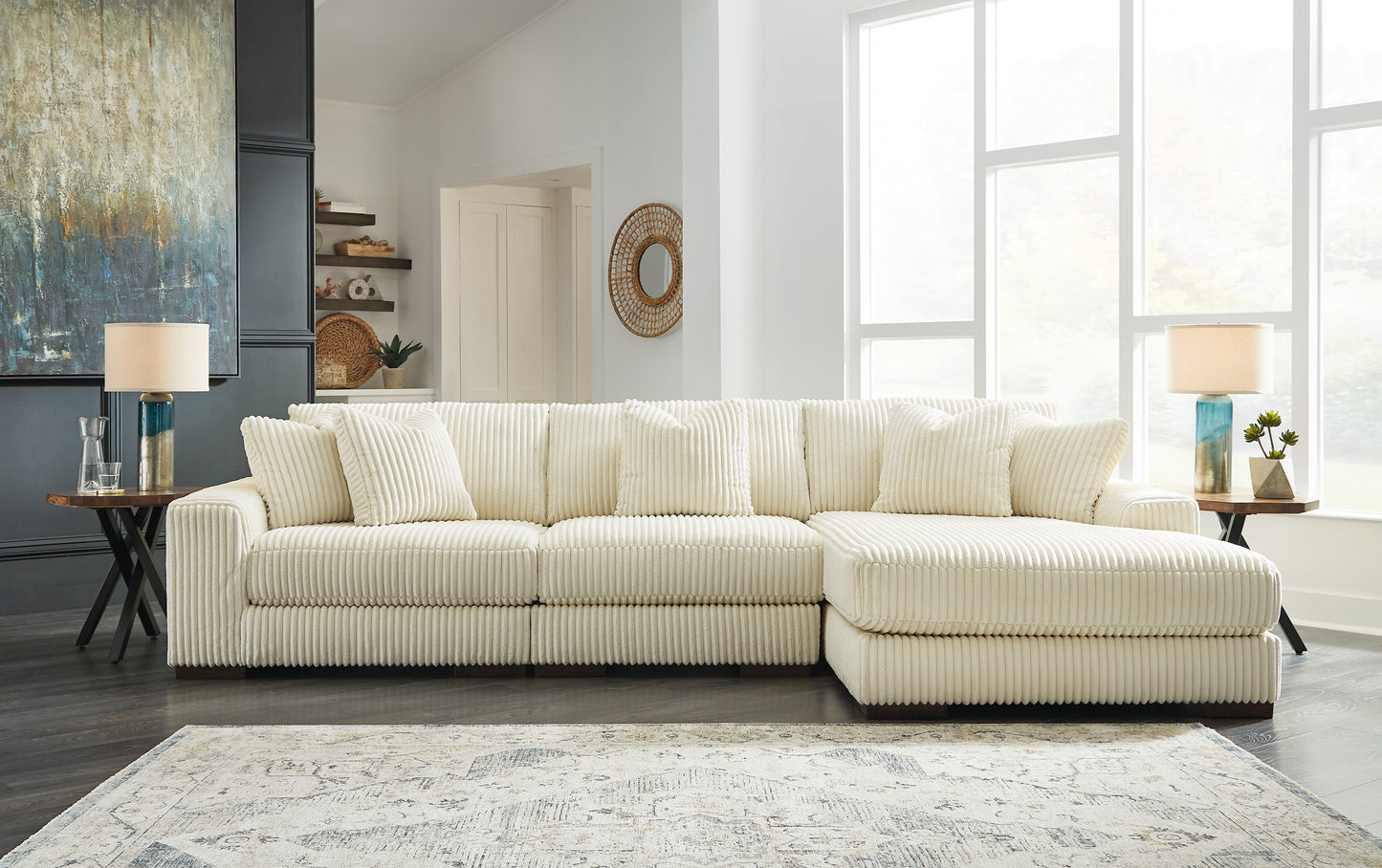 Ocala Furniture Outlet - Ashley Furniture - Lindyn Sectional - RAF 3-Piece Sectional with Chaise / Ivory - 21104S12