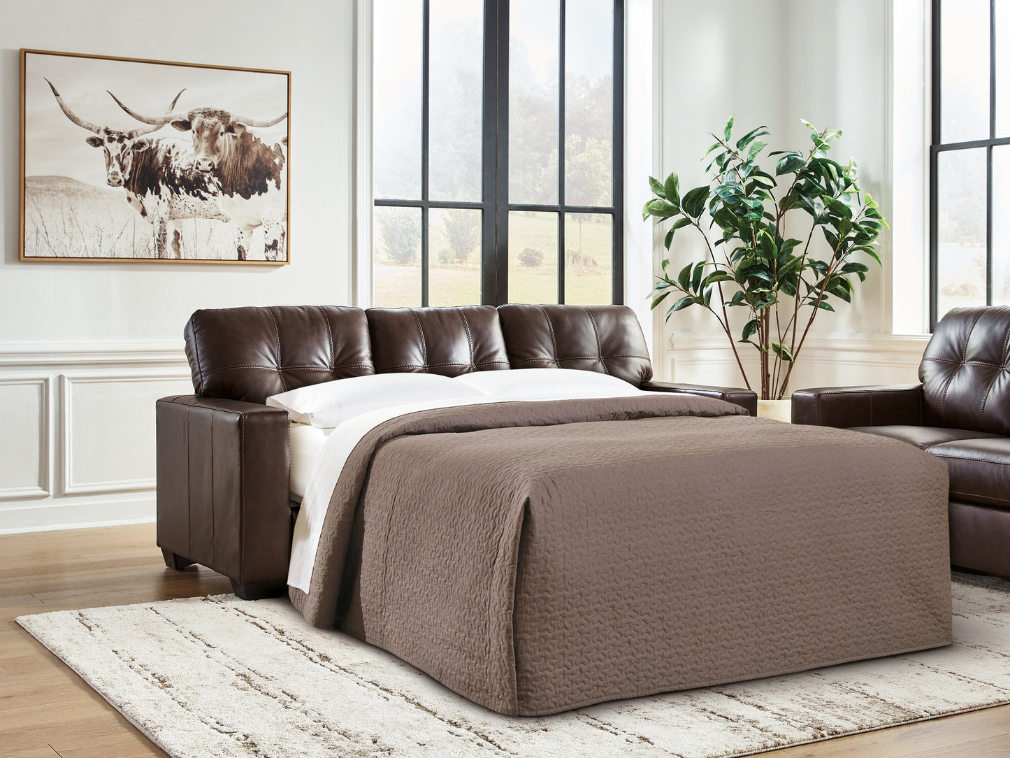 Ocala Furniture Outlet - Ashley Furniture - Santorine Living Room - Queen Sofa Sleeper / Dark Brown - 2170639