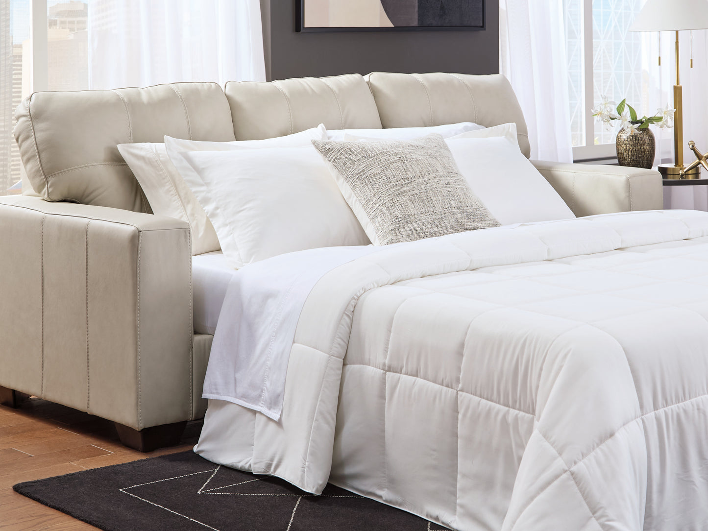 Ocala Furniture Outlet - Ashley Furniture - Santorine Living Room - Queen Sofa Sleeper / Bone - 2170839