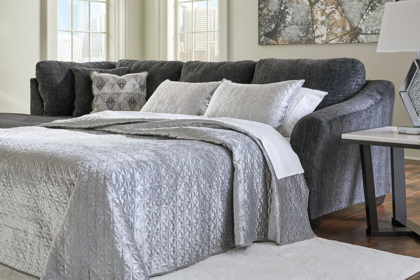 Ocala Furniture Outlet - Ashley Furniture - Biddeford Sectional - RAF 2-Piece Sleeper Sectional with Chaise / Shadow - 35504S3