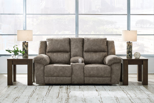 Ocala Furniture Outlet - Ashley Furniture - Laresview Living Room - DBL Rec Loveseat w/Console / Fossil - 3720394