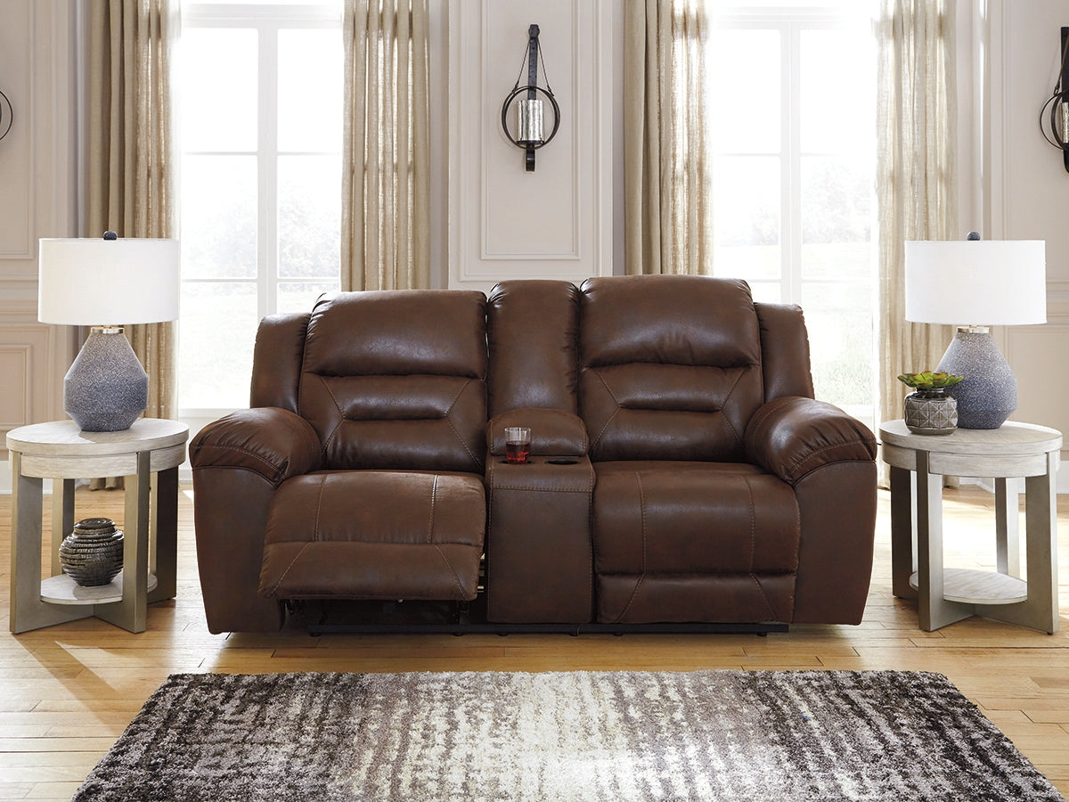 Ocala Furniture Outlet - Ashley Furniture - Stoneland Living Room - DBL REC PWR Loveseat w/Console / Chocolate - 3990496