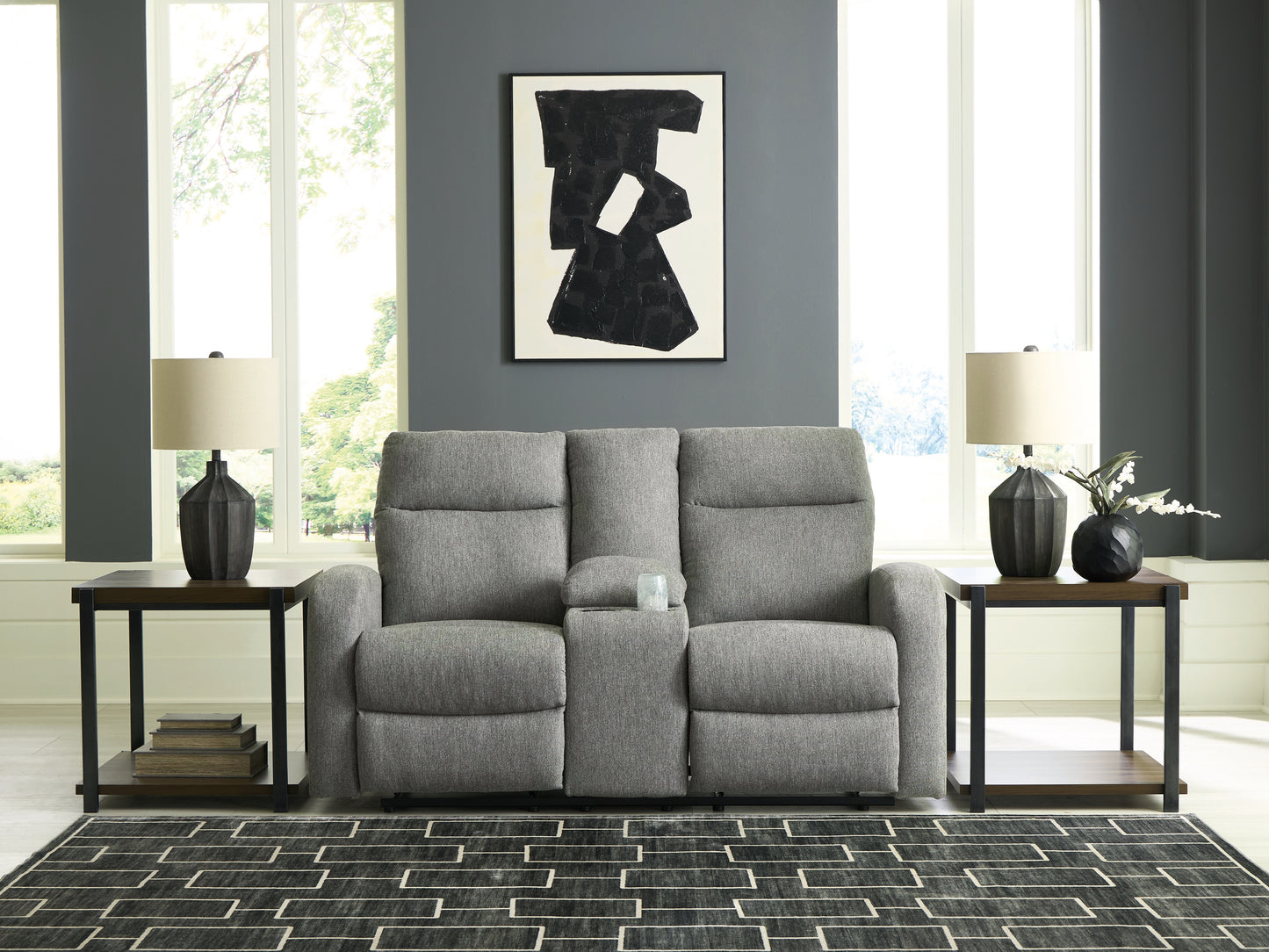 Ocala Furniture Outlet - Ashley Furniture - Gauntlet Living Room - DBL Rec Loveseat w/Console / Sterling - PC4220494