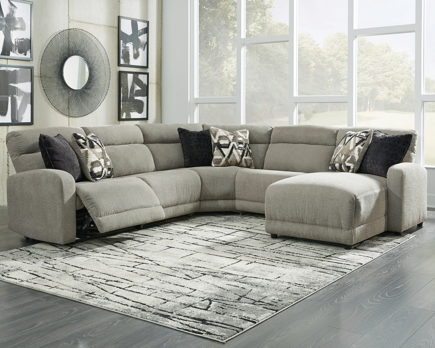 Ocala Furniture Outlet - Ashley Furniture - Colleyville Sectional - 5-Piece Power Reclining Sectional with Chaise / Stone - 54405S14