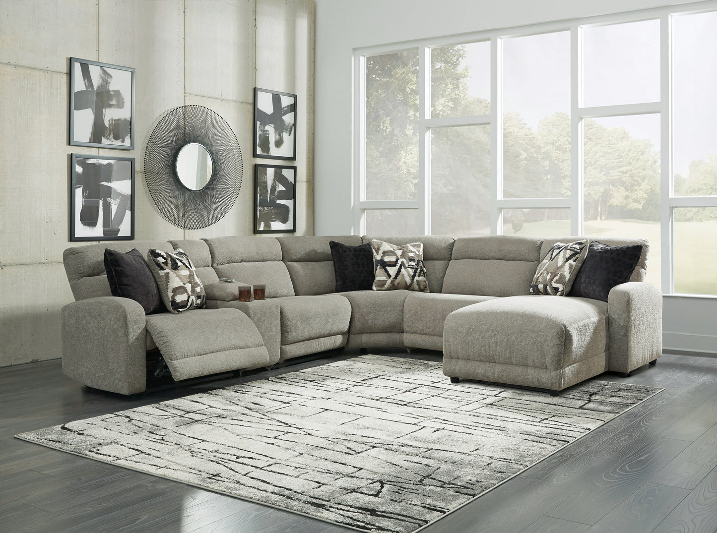 Ocala Furniture Outlet - Ashley Furniture - Colleyville Sectional - 6-Piece Power Reclining Sectional with Chaise / Stone - 54405S12
