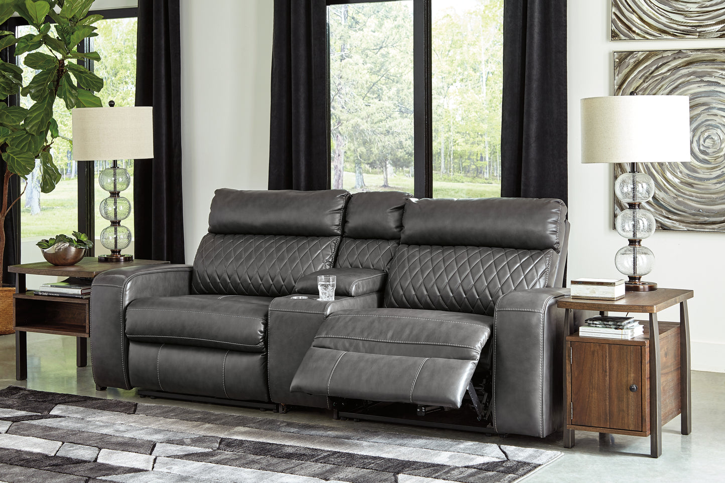 Ocala Furniture Outlet - Ashley Furniture - Samperstone Sectional - 3-Piece Power Reclining Sectional Loveseat / Gray - 55203S3