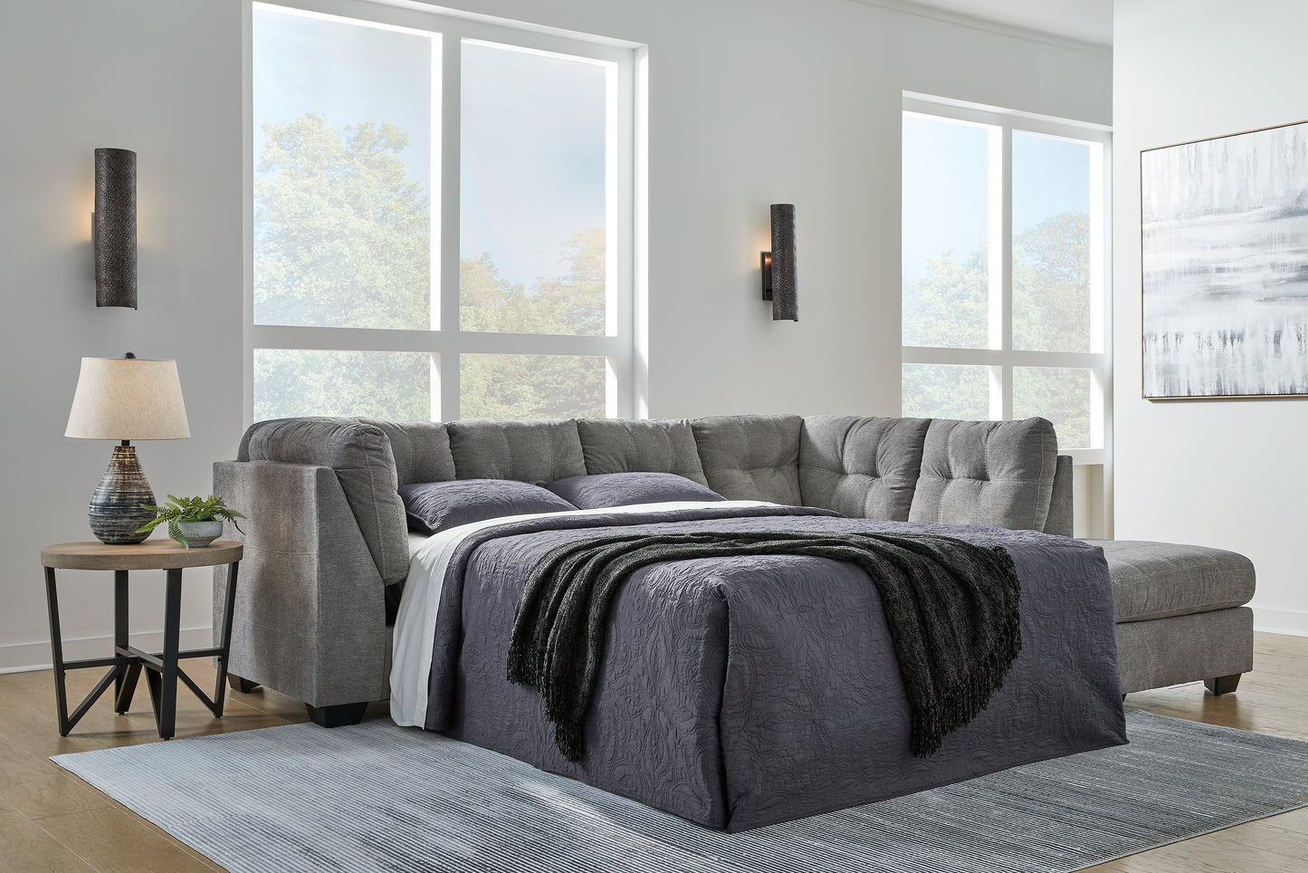 Ocala Furniture Outlet - Ashley Furniture - Marleton Sectional - 2-Piece Sleeper Sectional with Chaise / Gray - 55305S4