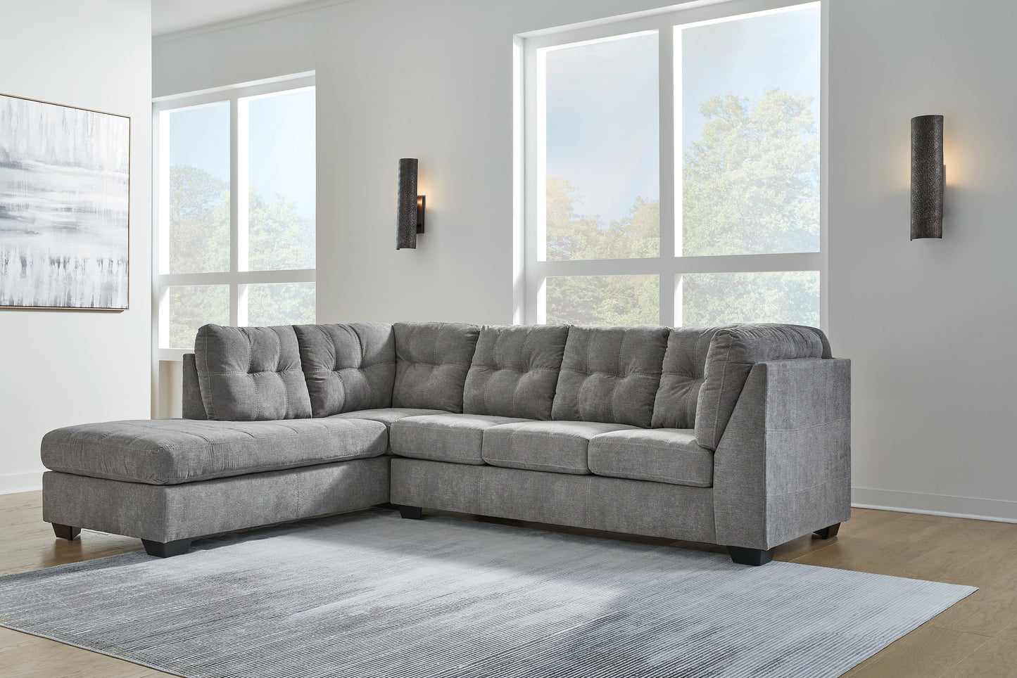 Ocala Furniture Outlet - Ashley Furniture - Marleton Sectional - RAF 2-Piece Sectional with Chaise / Gray - 55305S1