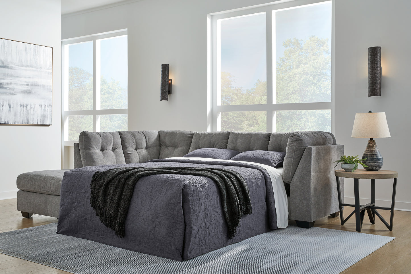 Ocala Furniture Outlet - Ashley Furniture - Marleton Sectional - RAF 2-Piece Sleeper Sectional with Chaise / Gray - 55305S3