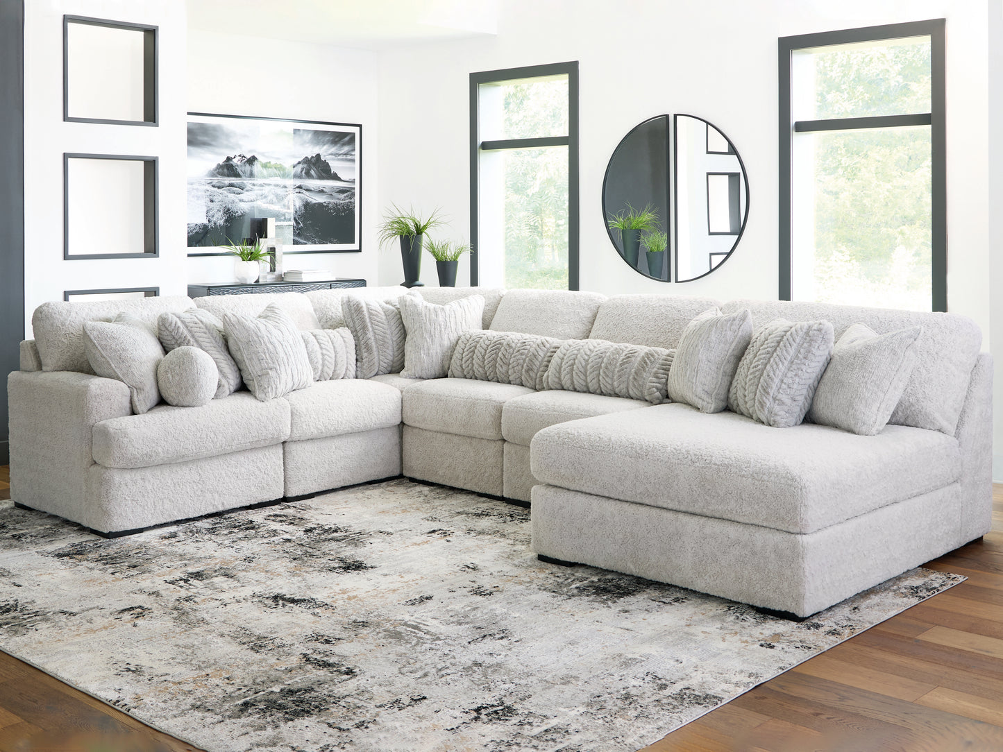Ocala Furniture Outlet - Ashley Furniture - Cuddle Plush Sectional - RAF 6-Piece Sectional with Chaise / Arctic - PC59106S3