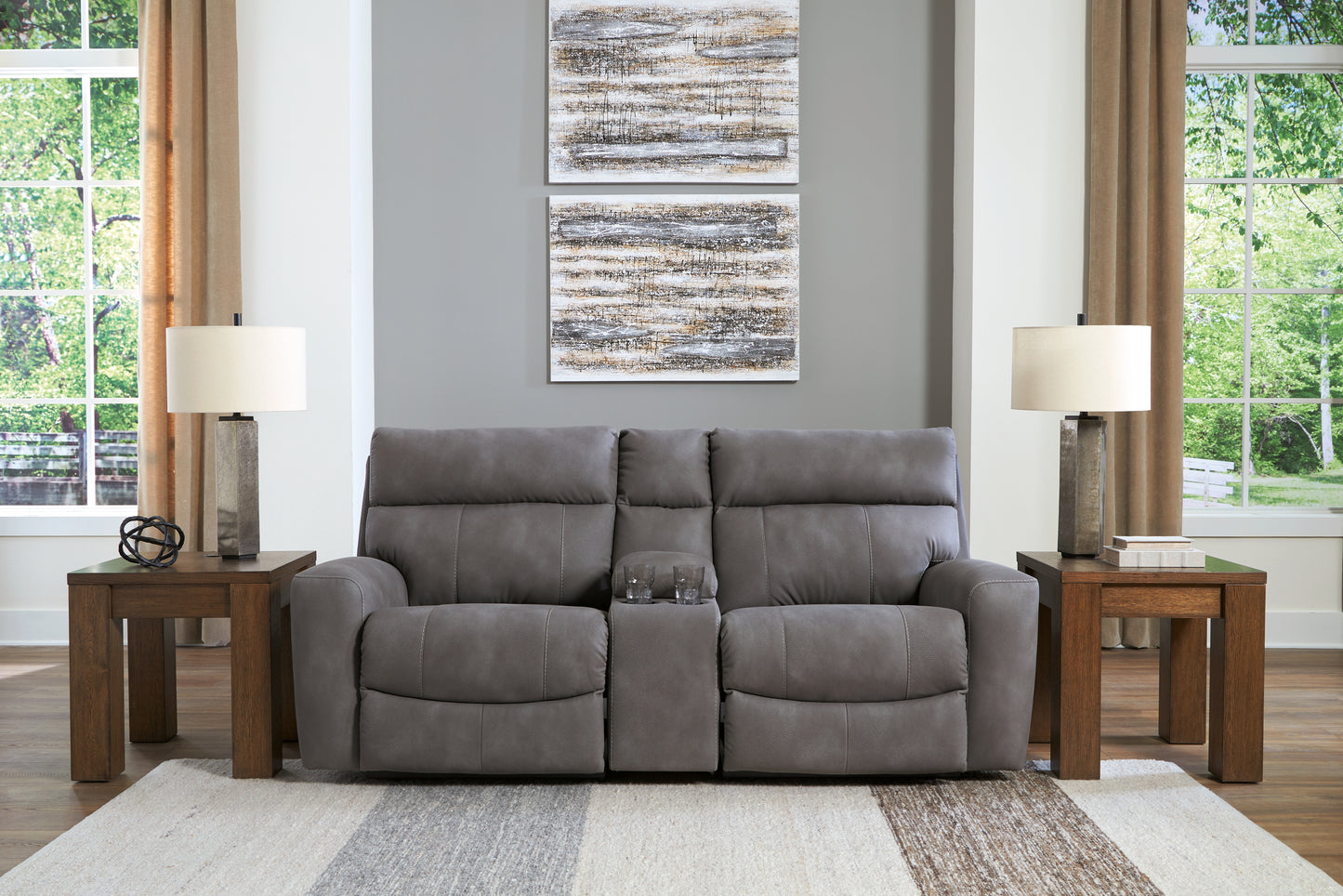 Ocala Furniture Outlet - Ashley Furniture - Next-Gen DuraPella Sectional - 3-Piece Power Reclining Sectional Loveseat with Console / Slate - 61003S3