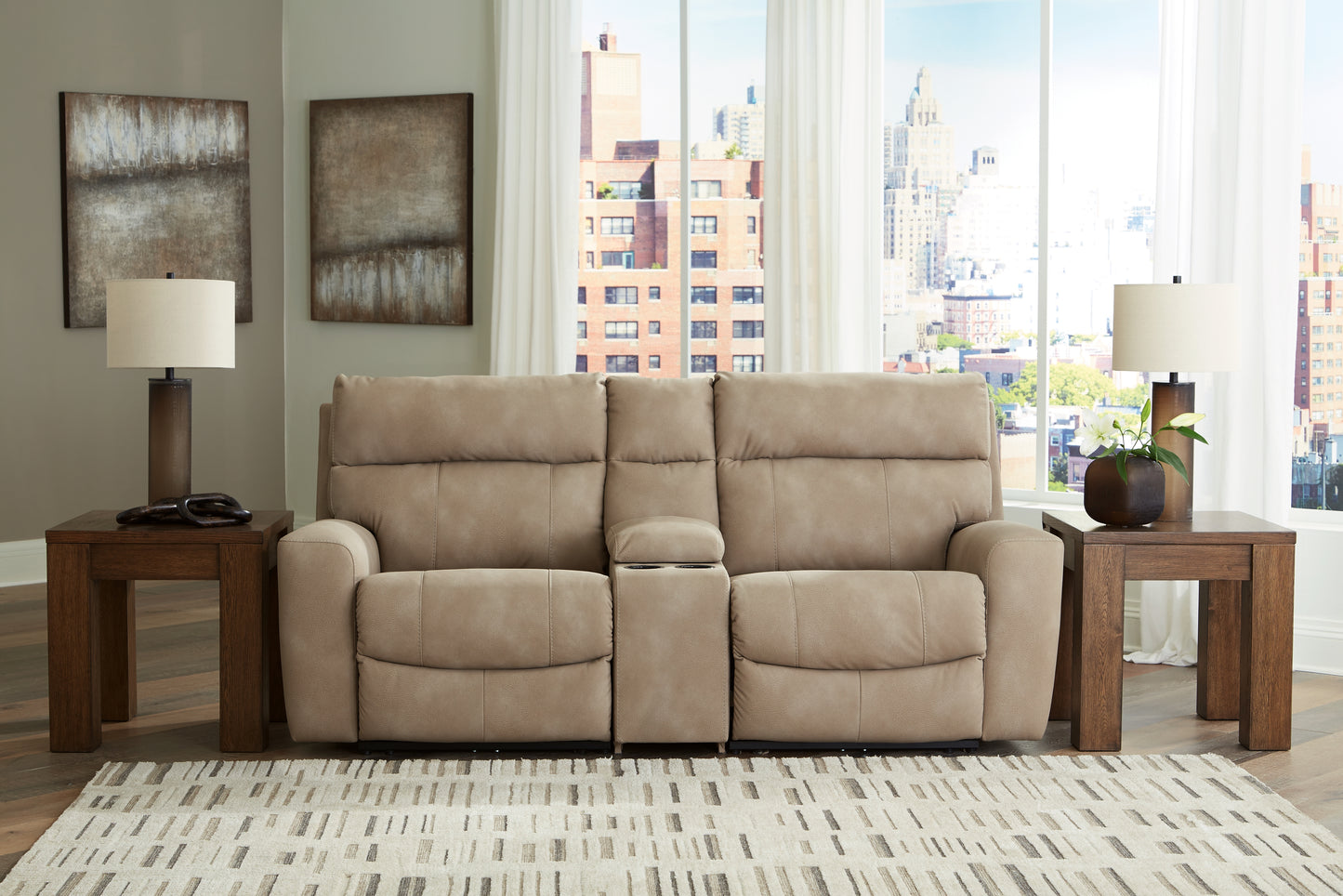 Ocala Furniture Outlet - Ashley Furniture - Next-Gen DuraPella Sectional - 3-Piece Power Reclining Sectional Loveseat with Console / Sand - 61004S3