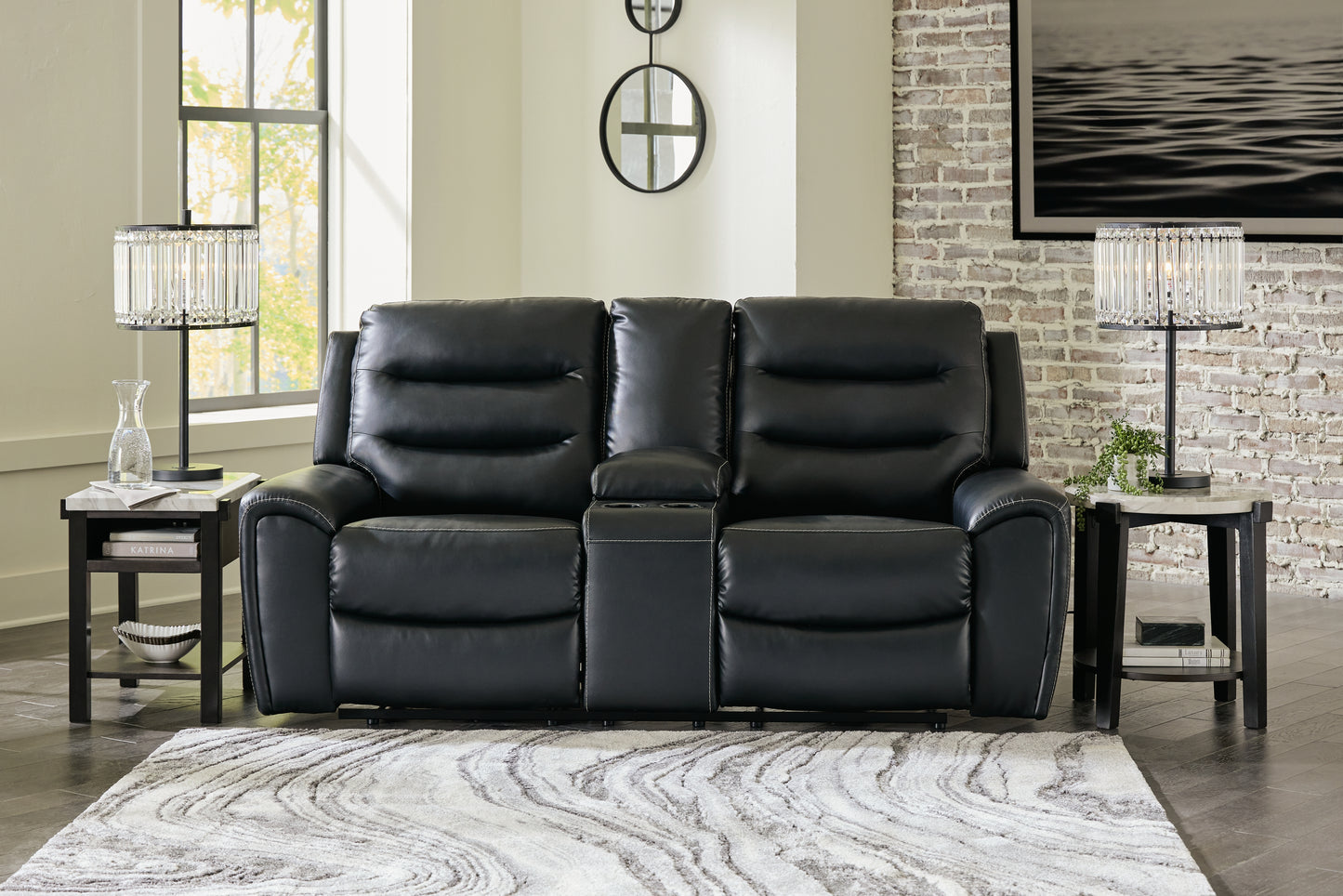 Ocala Furniture Outlet - Ashley Furniture - Warlin Living Room - PWR REC Loveseat/CON/ADJ HDRST / Black - 6110518