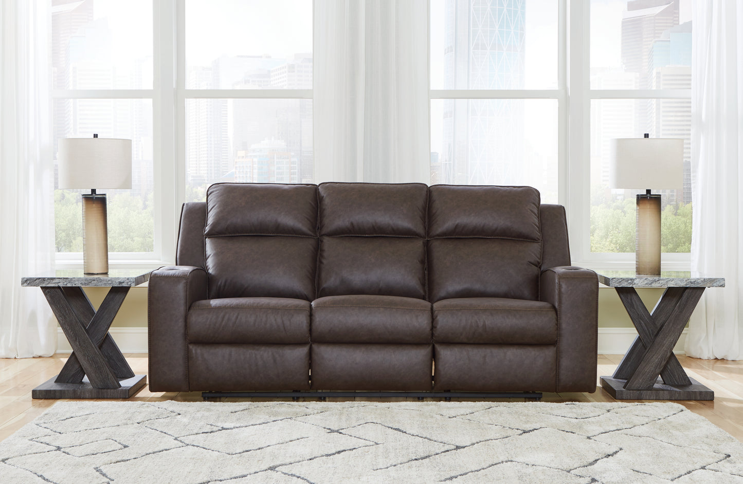 Ocala Furniture Outlet - Ashley Furniture - Lavenhorne Living Room - REC Sofa w/Drop Down Table / Umber - 6330689