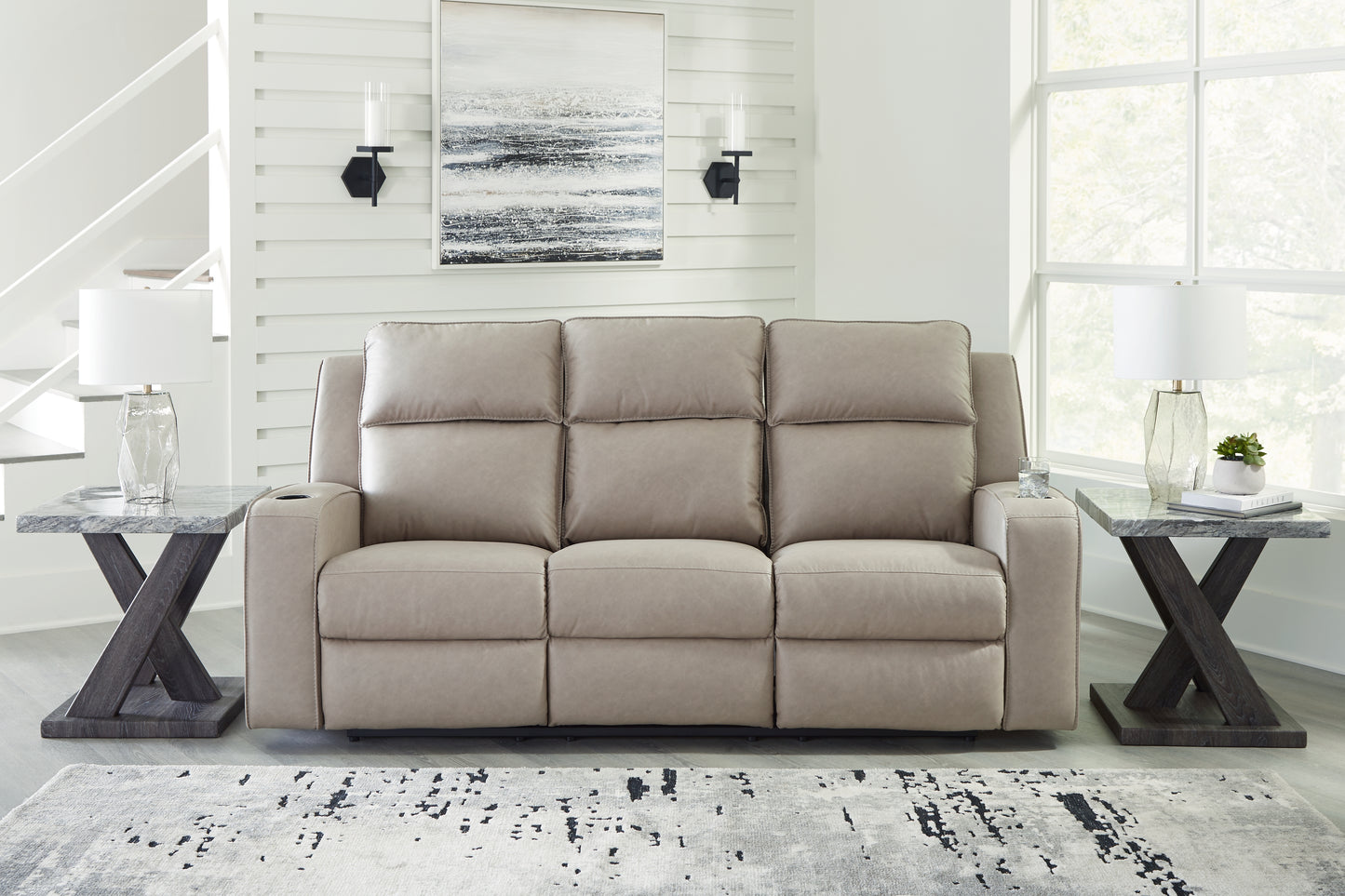 Ocala Furniture Outlet - Ashley Furniture - Lavenhorne Living Room - REC Sofa w/Drop Down Table / Pebble - 6330789
