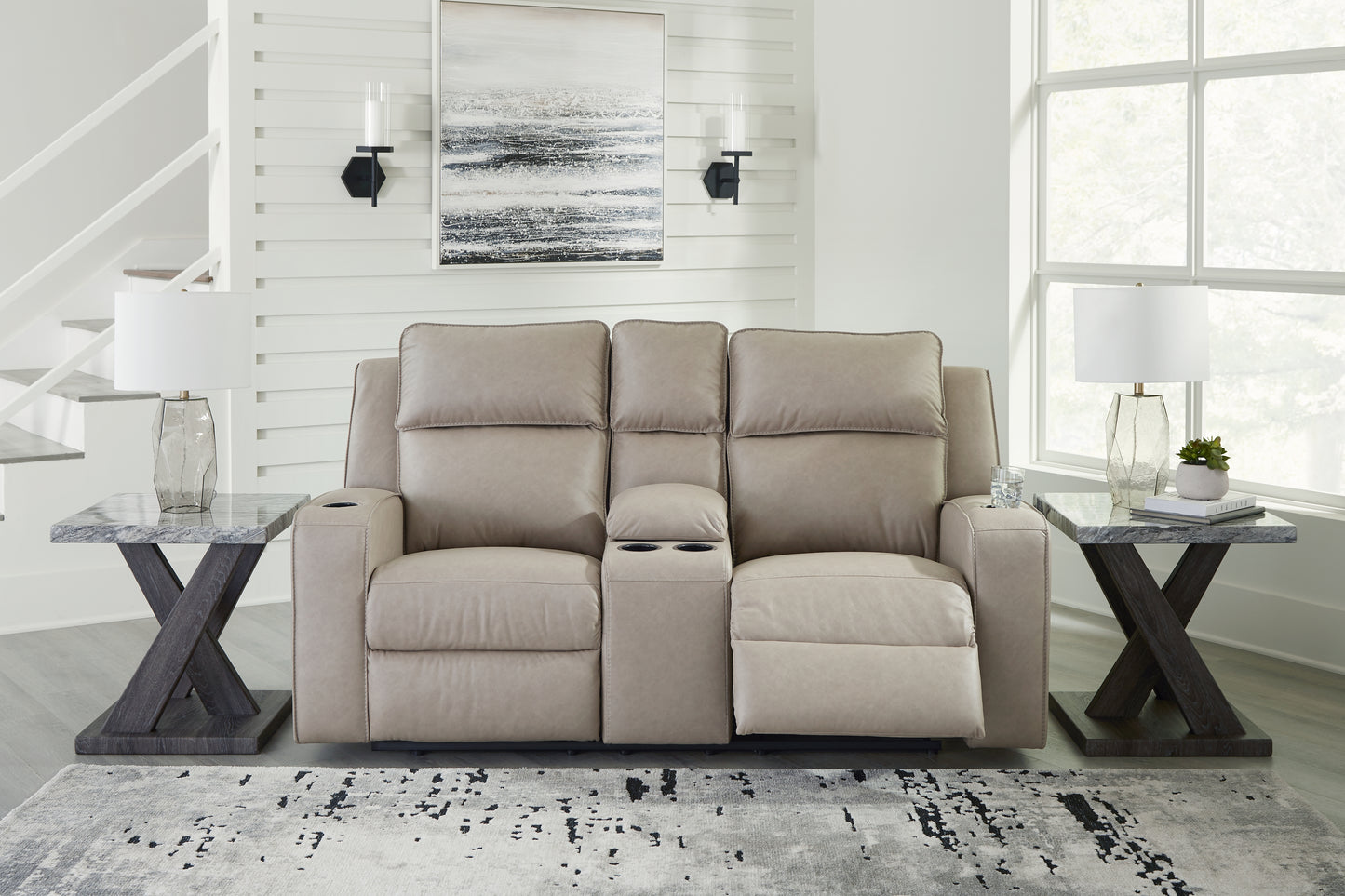 Ocala Furniture Outlet - Ashley Furniture - Lavenhorne Living Room - DBL Rec Loveseat w/Console / Pebble - 6330794