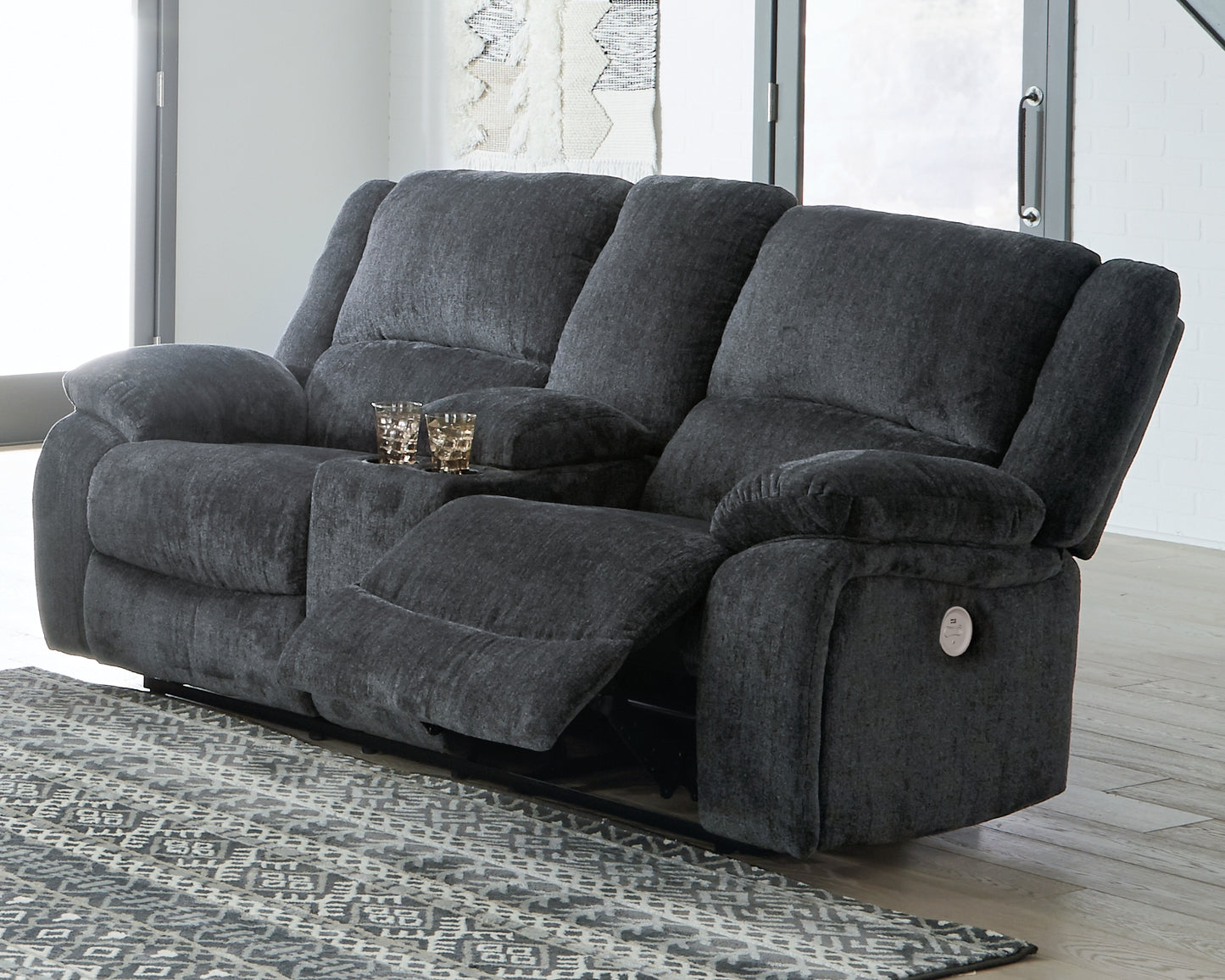 Ocala Furniture Outlet - Ashley Furniture - Draycoll Living Room - DBL REC PWR Loveseat w/Console / Slate - 7650496