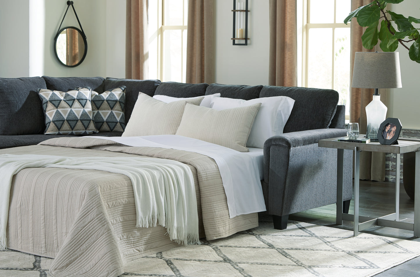 Ocala Furniture Outlet - Ashley Furniture - Abinger Sectional - RAF 2-Piece Sleeper Sectional with Chaise / Smoke - 83905S3