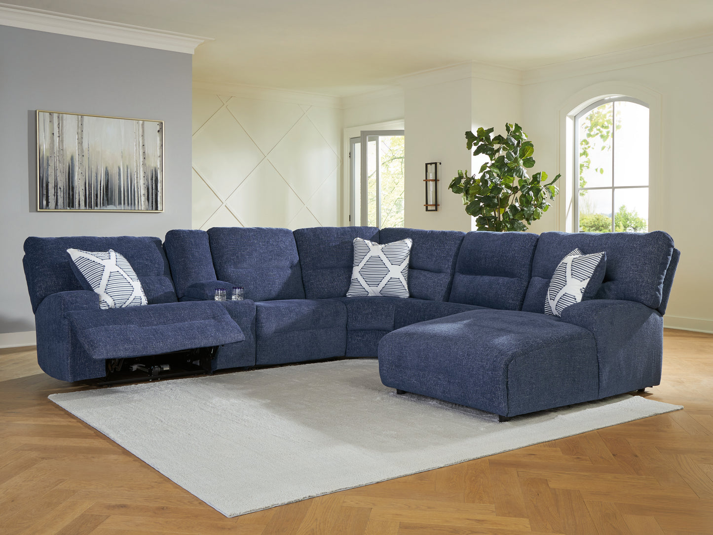 Ocala Furniture Outlet - Ashley Furniture - Acklen Place Sectional - 6-Piece Power Reclining Sectional with Chaise / Navy - 93607S1
