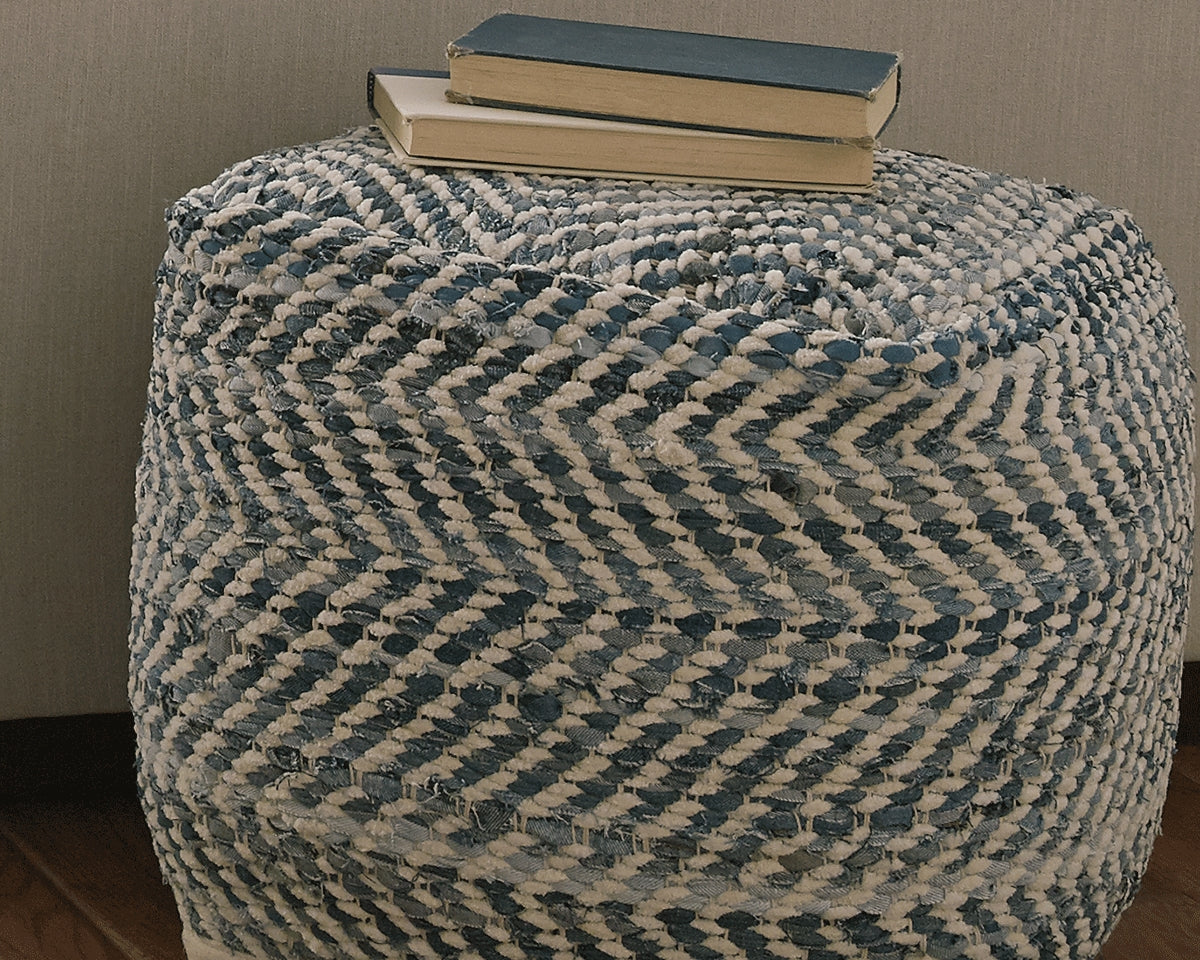 Ocala Furniture Outlet - Ashley Furniture - Chevron Pouf - Pouf / Blue - A1000445