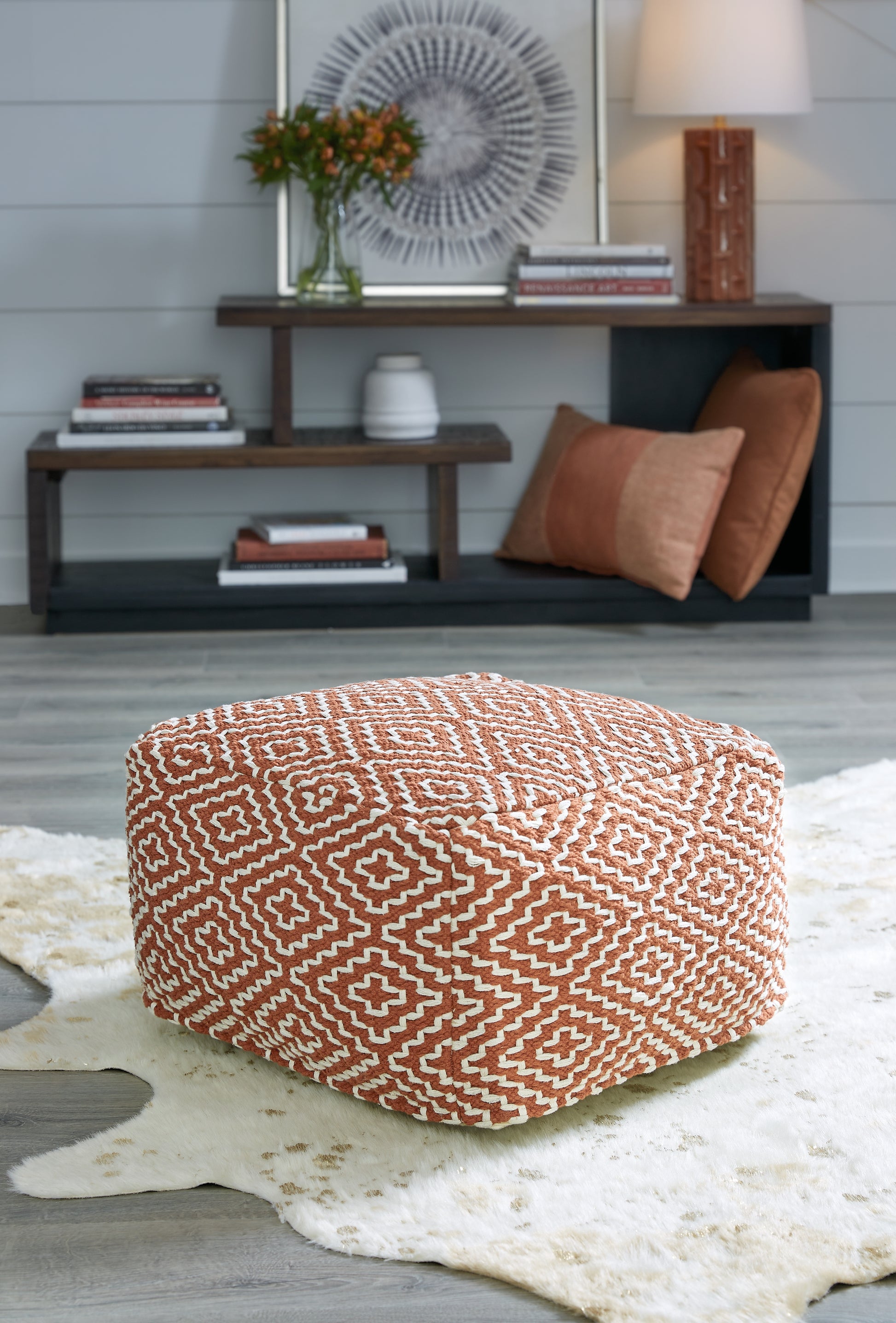 Ocala Furniture Outlet - Ashley Furniture - Brynnsen Pouf - Pouf / Rust/Ivory - A1001056