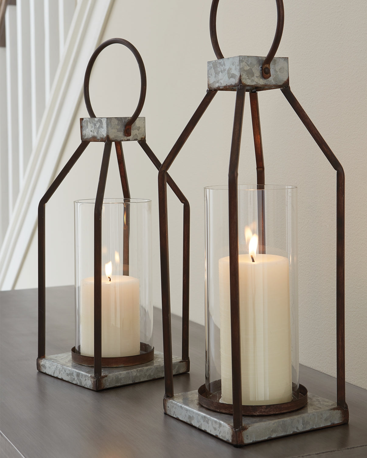 Ocala Furniture Outlet - Ashley Furniture - Diedrick Candle Holder - Lantern Set (Set of 2) / Gray/Black - A2000346