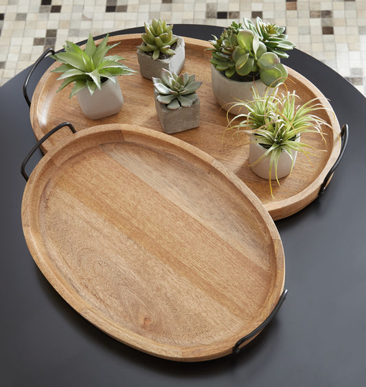 Ocala Furniture Outlet - Ashley Furniture - Jocelyne Tray (Set of 2) - Tray Set (Set of 2) / Brown/Black - A2000455