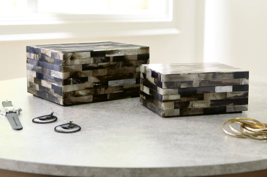 Ocala Furniture Outlet - Ashley Furniture - Ellford Box (Set of 2) - Box Set (Set of 2) / Black/Brown/Cream - A2000596