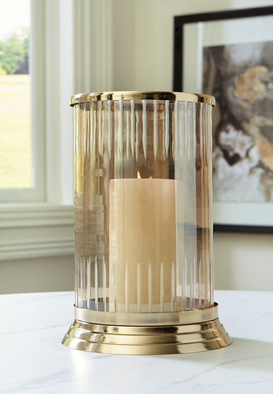 Ocala Furniture Outlet - Ashley Furniture - Aavinson Candle Holder - Candle Holder / Amber/Gold Finish - A2000687
