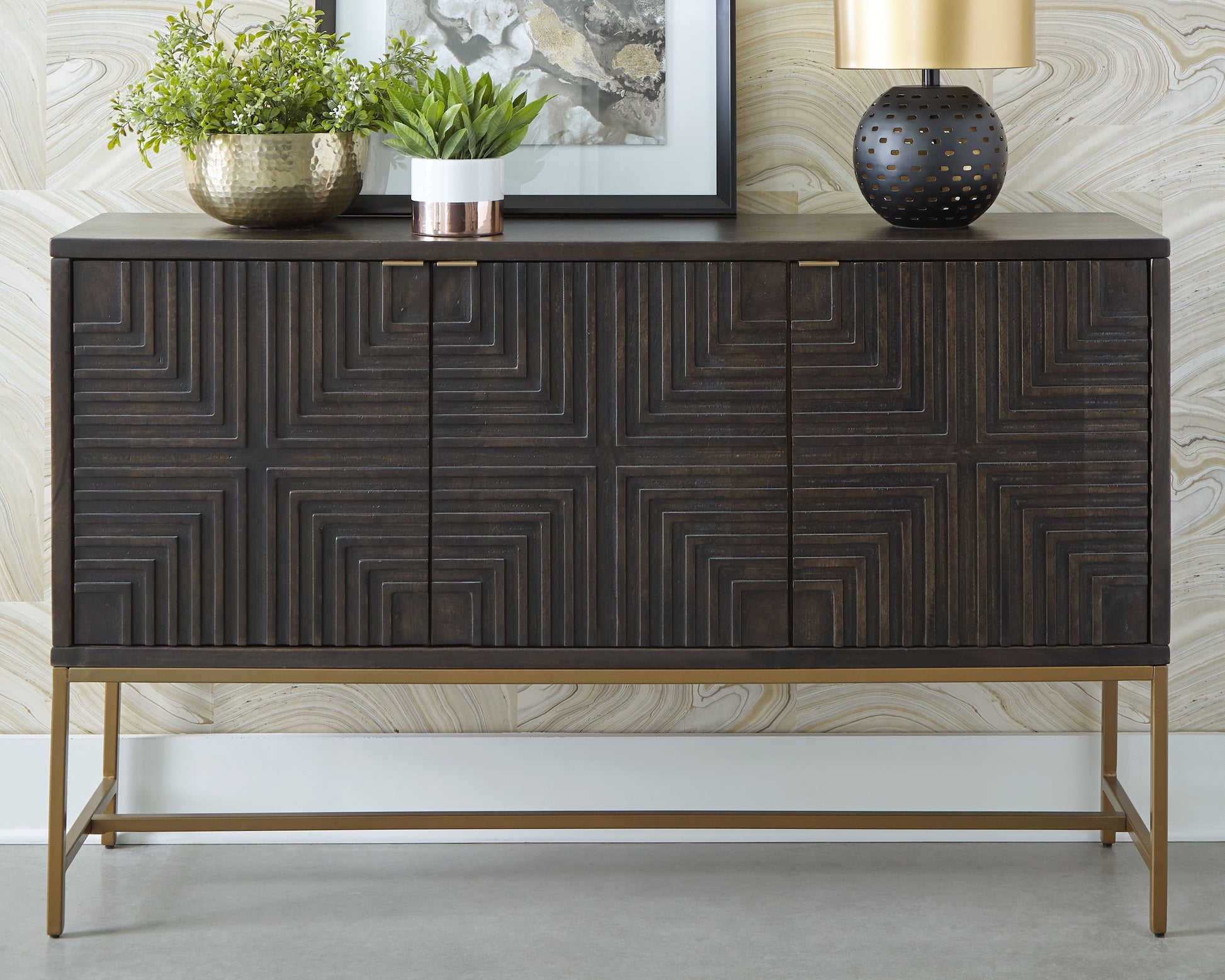 Ocala Furniture Outlet - Ashley Furniture - Elinmore Accent Cabinet - Accent Cabinet / Brown/Gold Finish - A4000316