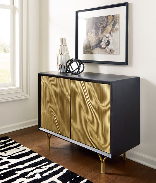 Ocala Furniture Outlet - Ashley Furniture - Tayner Accent Cabinet - Accent Cabinet / Black/Gold Finish - A4000654