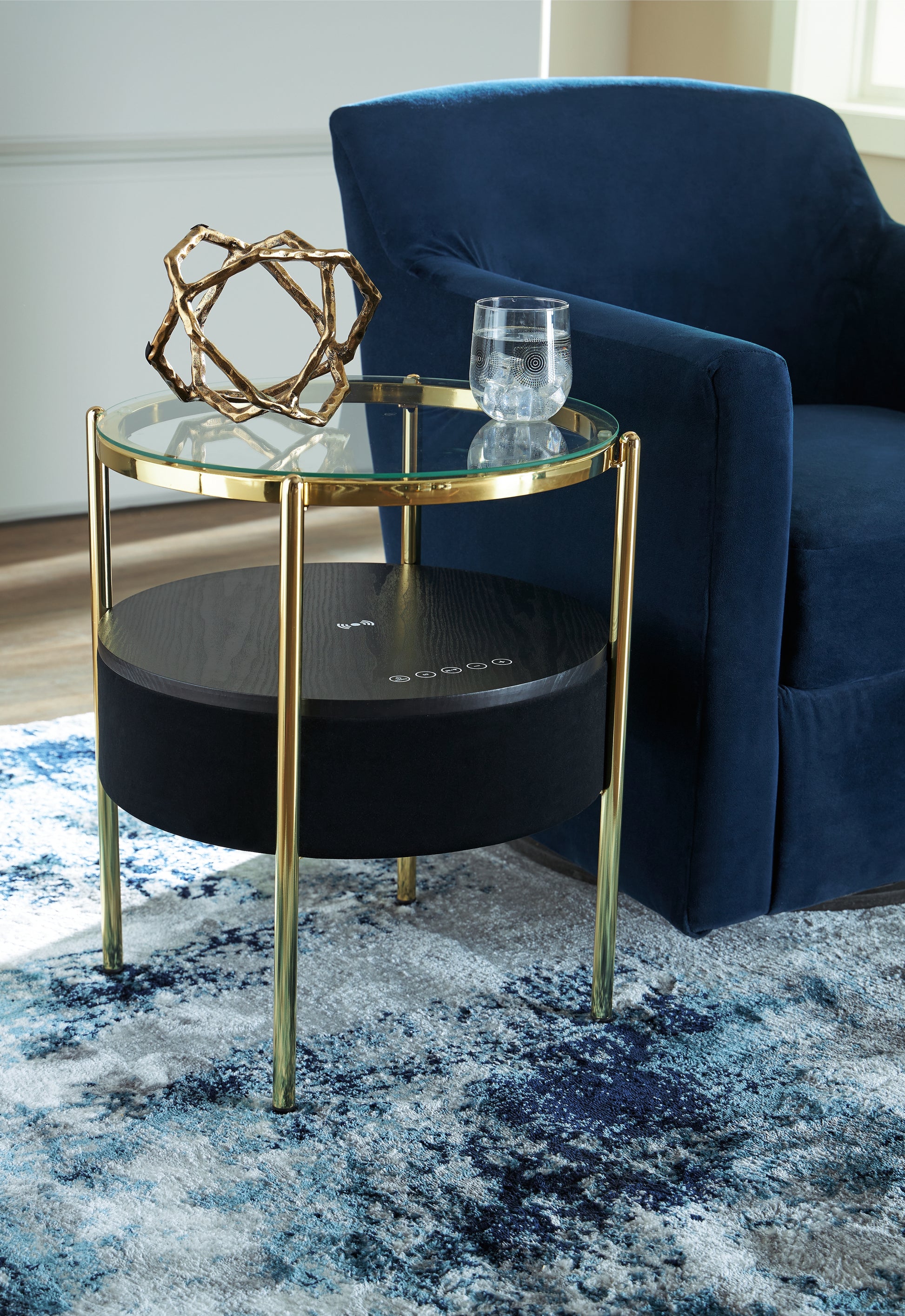 Ocala Furniture Outlet - Ashley Furniture - Nedman Accent Table with Speaker - Accent Table with Speaker / Black/Gold Finish - A4000669