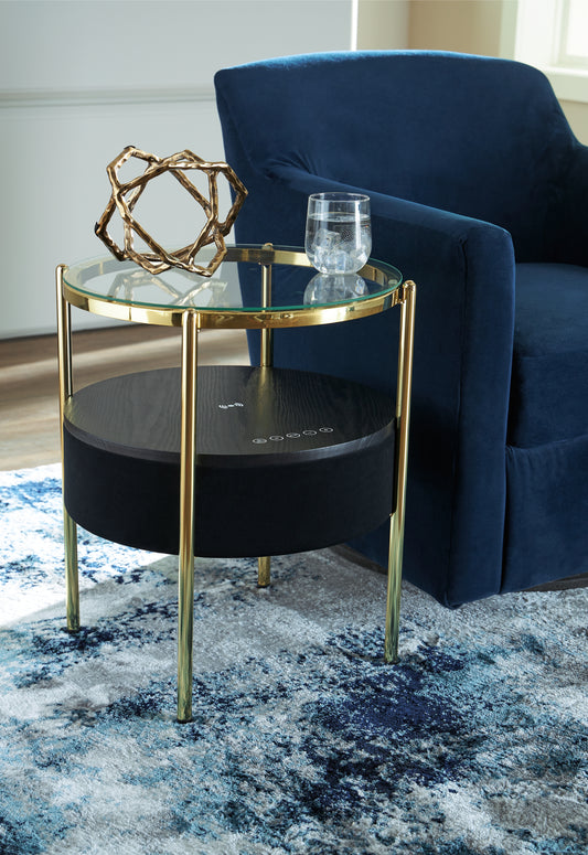 Ocala Furniture Outlet - Ashley Furniture - Nedman Accent Table with Speaker - Accent Table with Speaker / Black/Gold Finish - A4000669