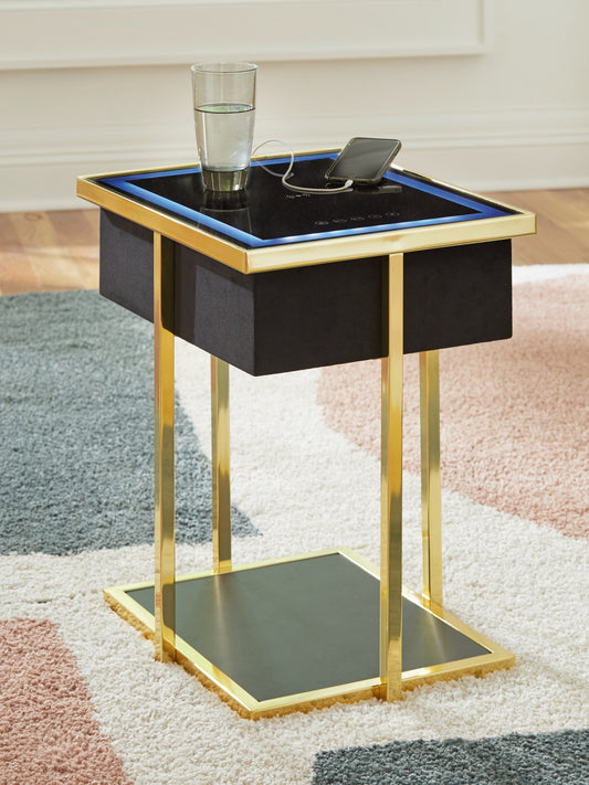 Ocala Furniture Outlet - Ashley Furniture - Rexwell Accent Table with Speaker - Accent Table with Speaker / Black/Gold Finish - A4000681