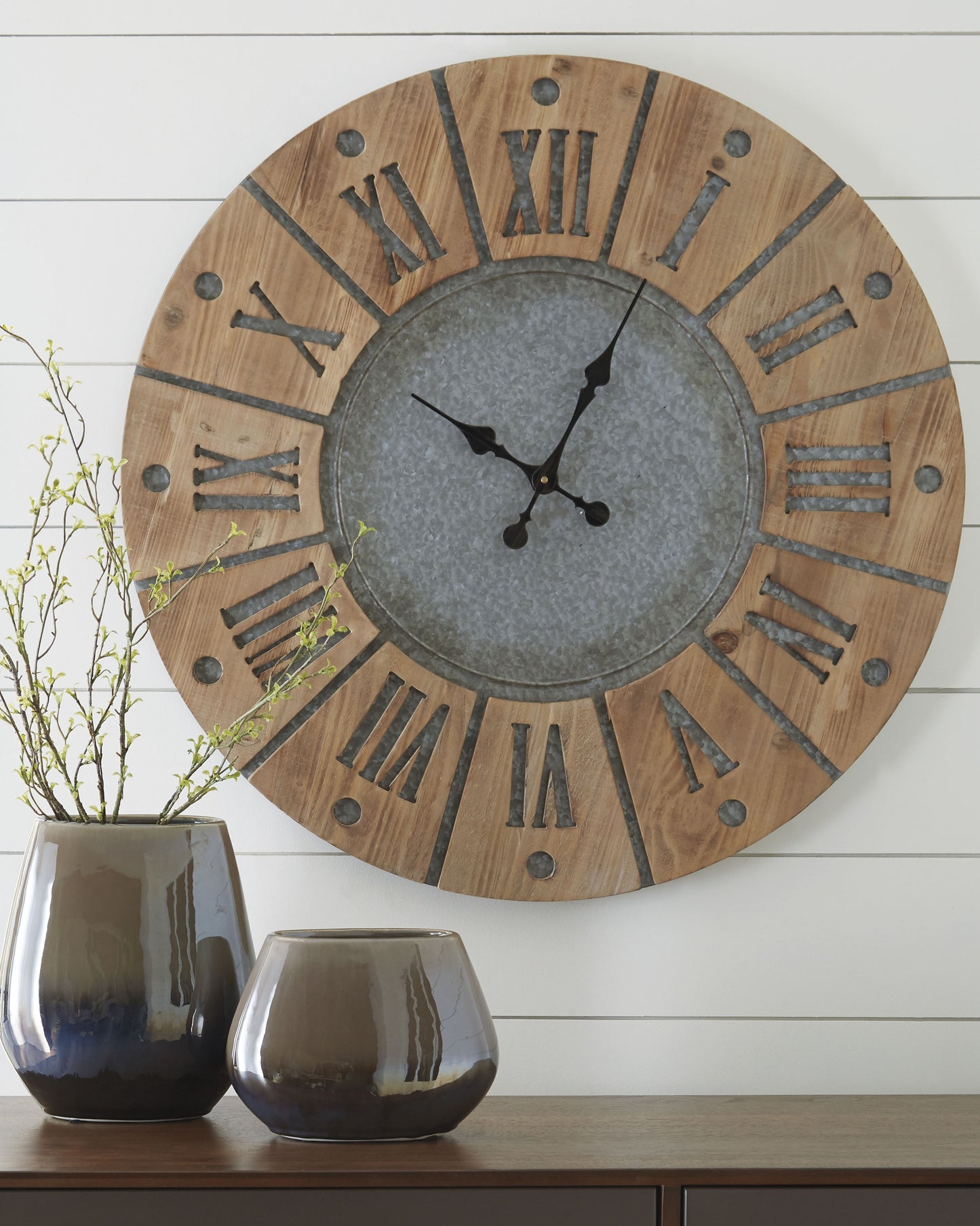 Ocala Furniture Outlet - Ashley Furniture - Payson Wall Decor - Wall Clock / Antique Gray/Natural - A8010076