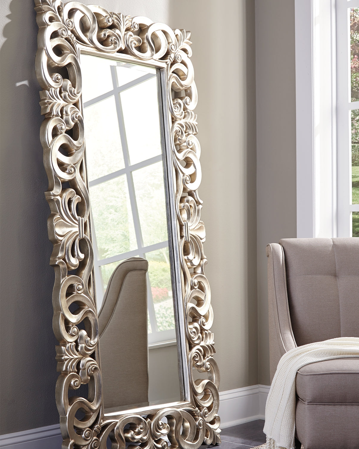 Ocala Furniture Outlet - Ashley Furniture - Lucia Mirror - Floor Mirror / Antique Silver Finish - A8010123