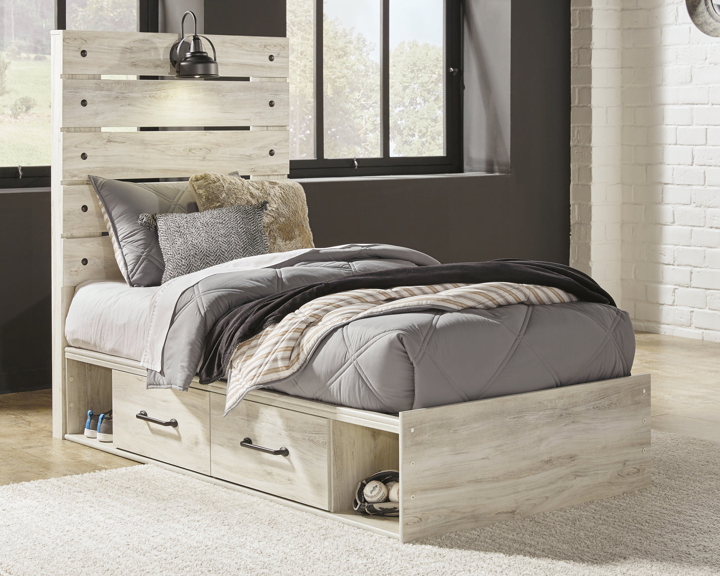 Ocala Furniture Outlet - Ashley Furniture - Cambeck Bedroom - Twin Panel Bed with 2 Storage Drawers / Whitewash - B192B13