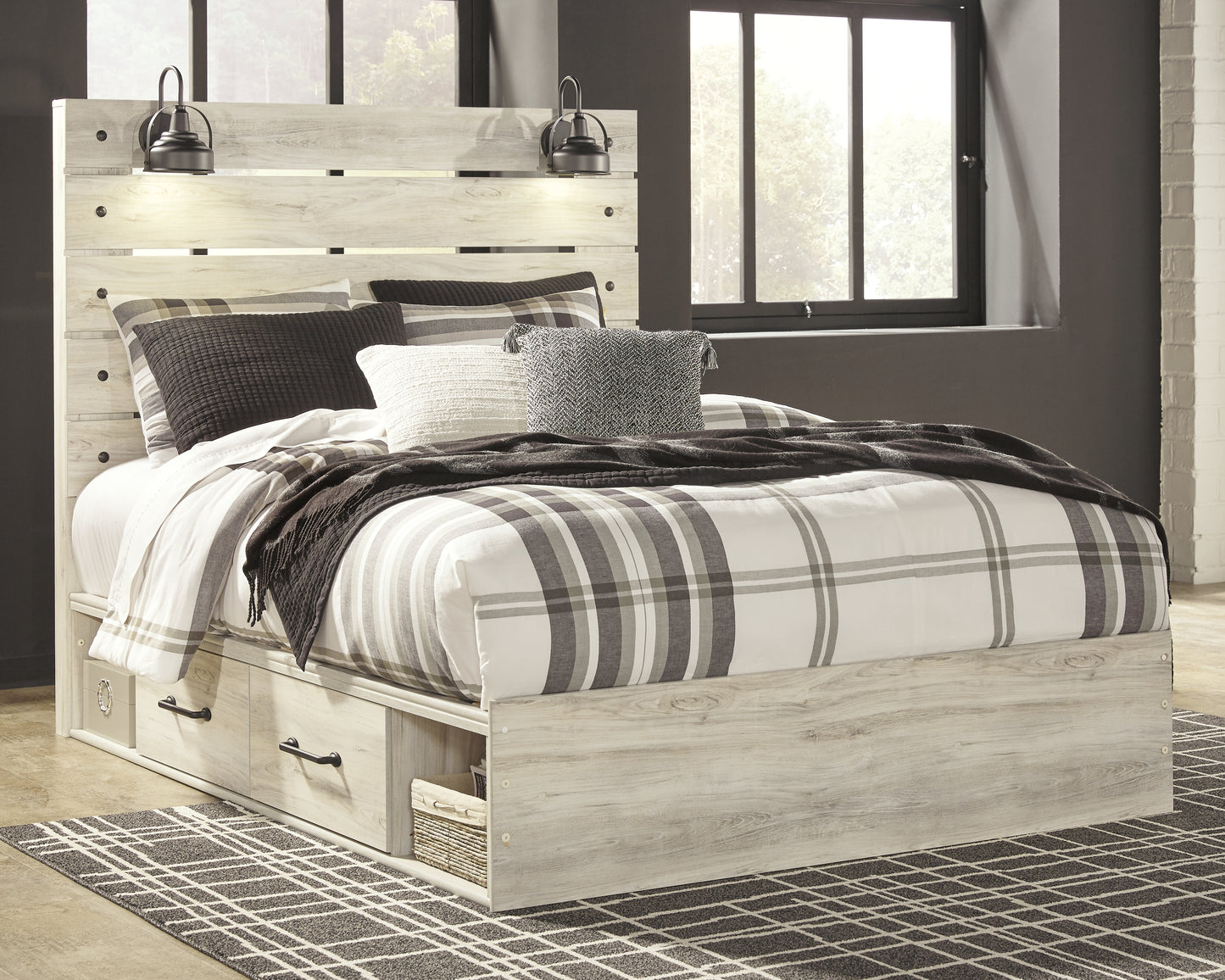 Ocala Furniture Outlet - Ashley Furniture - Cambeck Bedroom - Queen Panel Bed with 2 Storage Drawers / Whitewash - B192B17