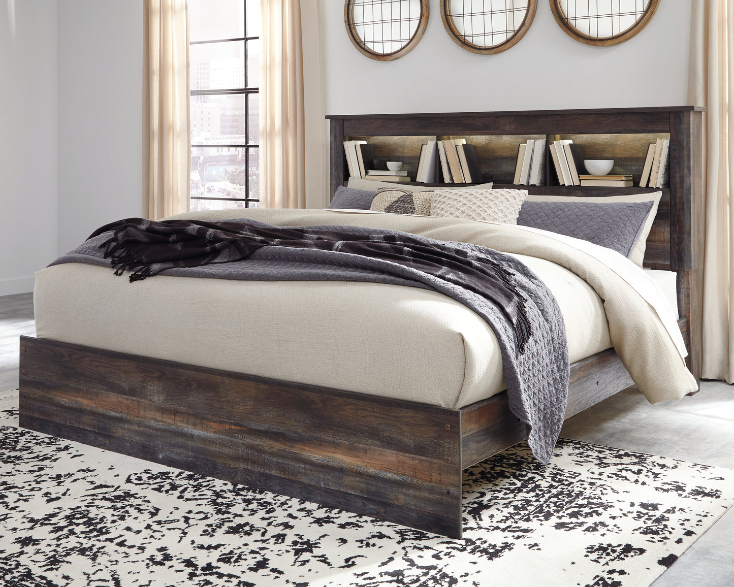 Ocala Furniture Outlet - Ashley Furniture - Drystan Bedroom - King Bookcase Bed / Multi - B211B53