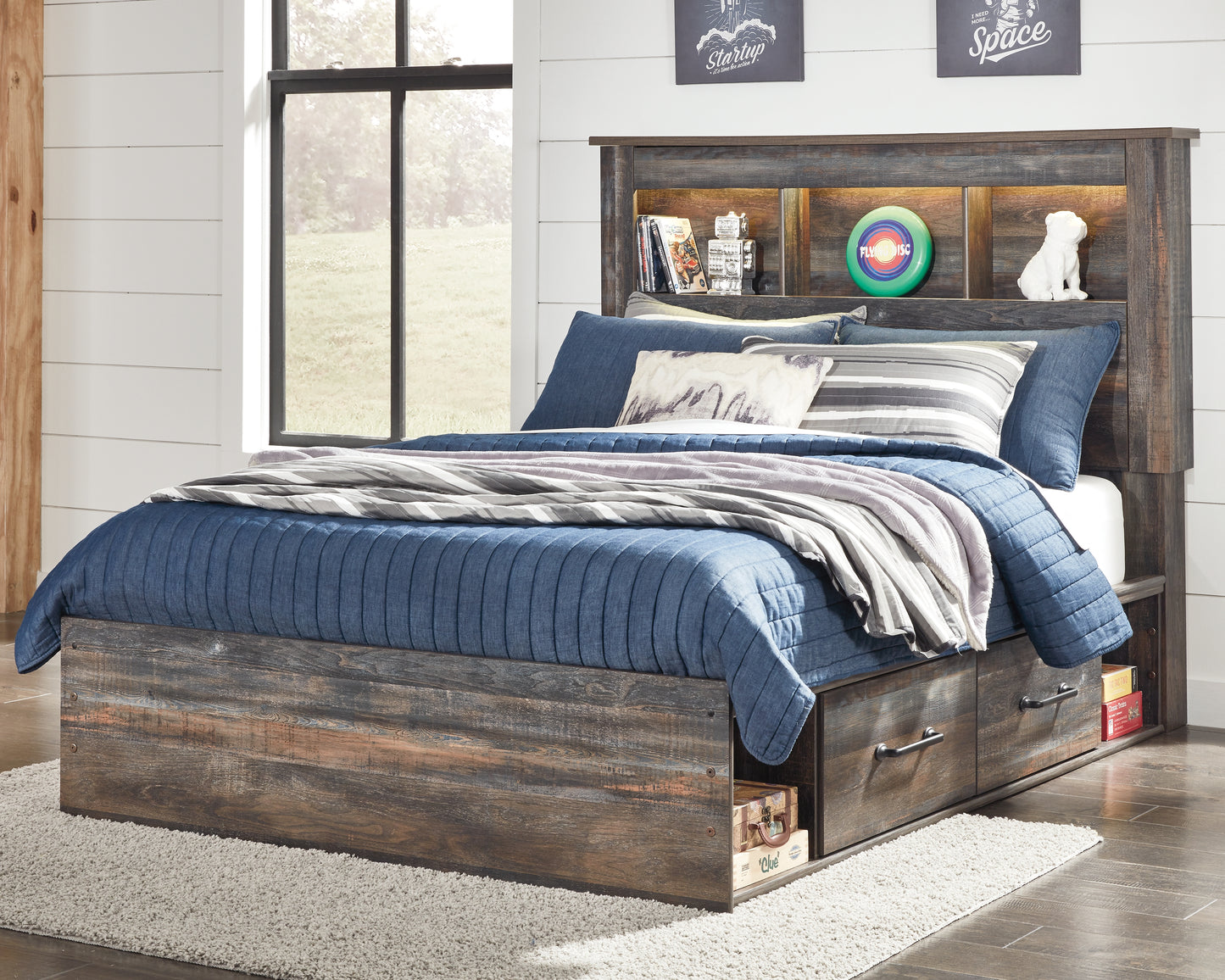 Ocala Furniture Outlet - Ashley Furniture - Drystan Bedroom - Full Bookcase Bed with 2 Storage Drawers / Multi - B211B44