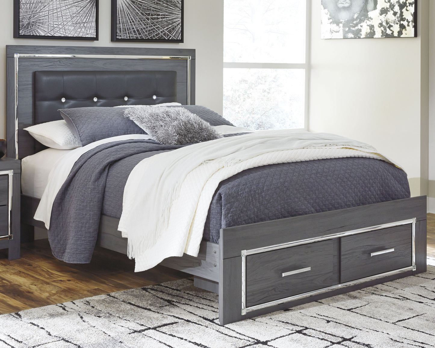 Ocala Furniture Outlet - Ashley Furniture - Lodanna Bedroom - Queen Panel Bed with 2 Storage Drawers / Gray - B214B3
