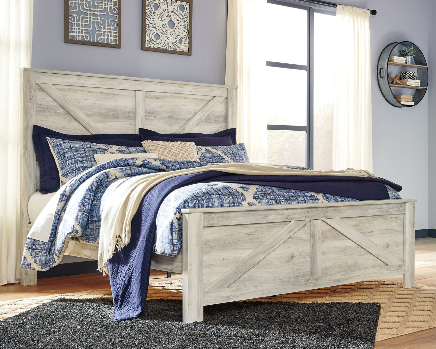 Ocala Furniture Outlet - Ashley Furniture - Bellaby Bedroom - King Crossbuck Panel Bed / Whitewash - B331B10
