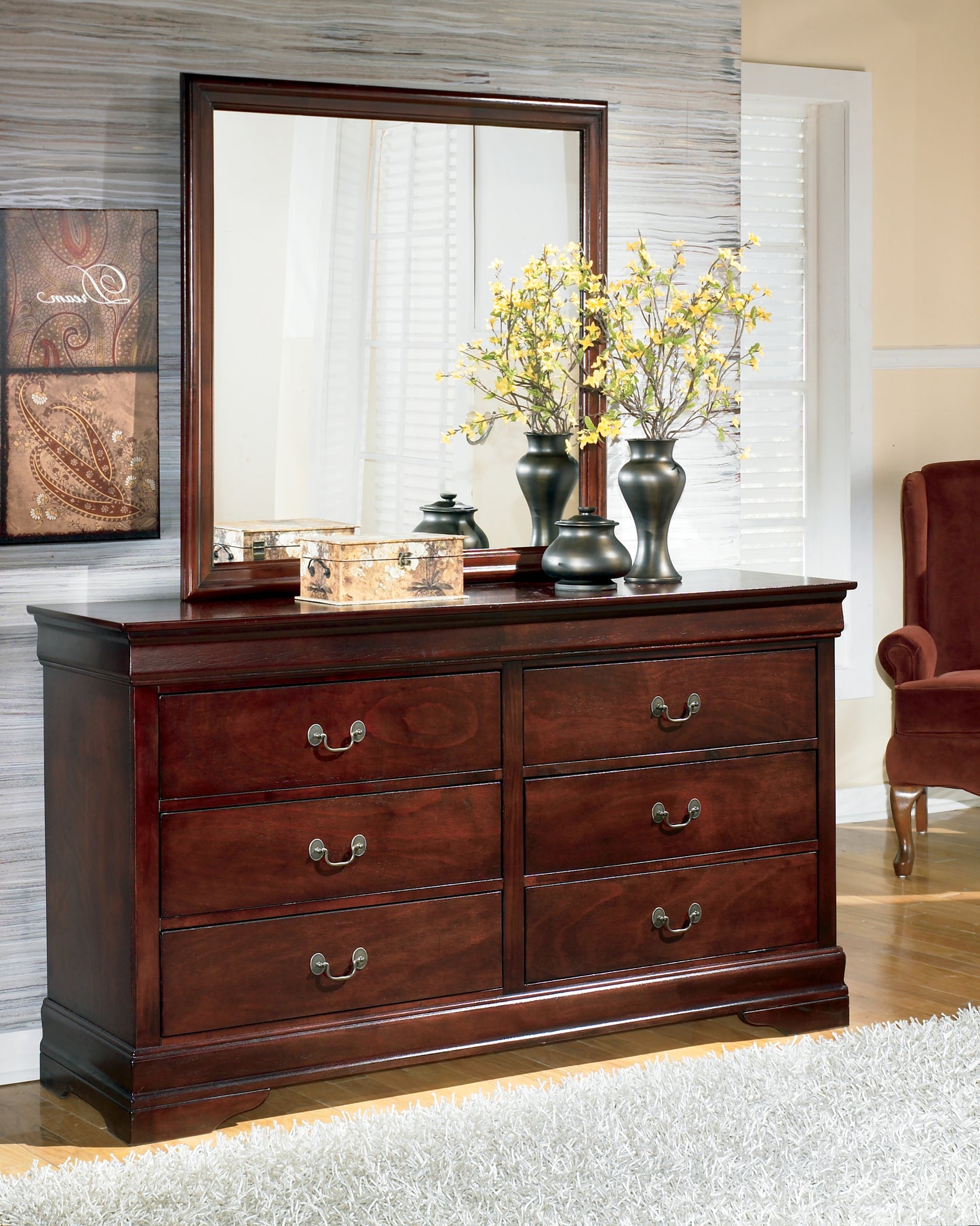 Ocala Furniture Outlet - Ashley Furniture - Alisdair Bedroom - Dresser and Mirror / Reddish Brown - B376B1