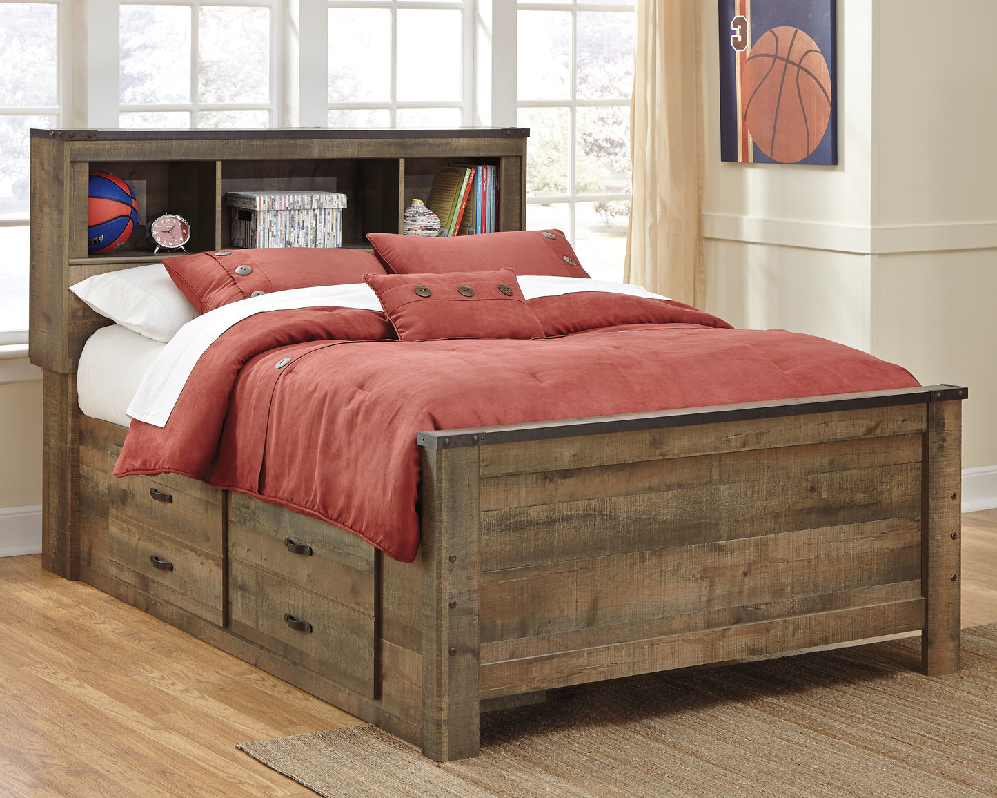 Ocala Furniture Outlet - Ashley Furniture - Trinell Bedroom - Full Bookcase Bed with 2 Sided Storage / Brown - B446B79