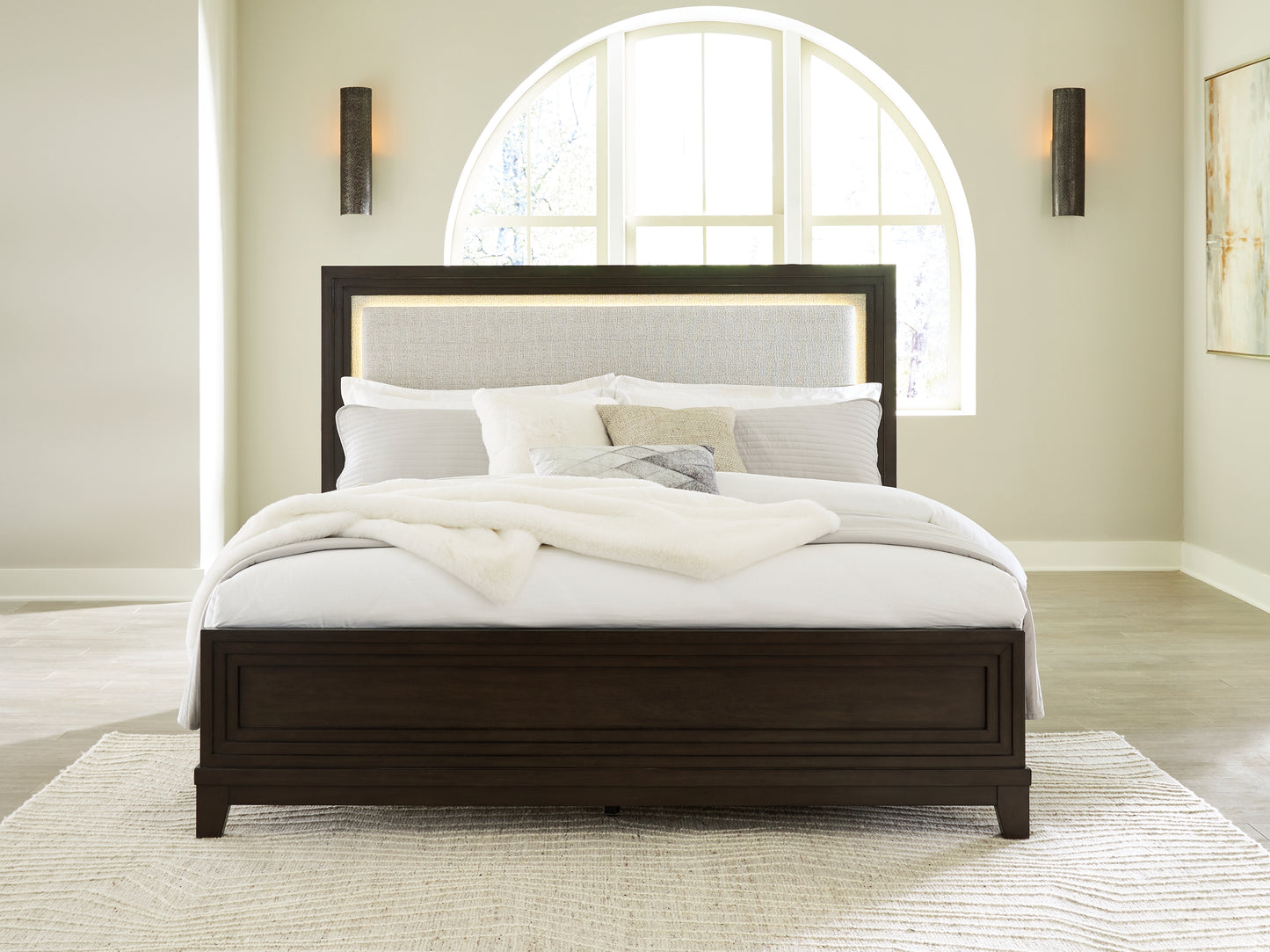 Ocala Furniture Outlet - Ashley Furniture - Neymorton Bedroom - California King Upholstered Panel Bed / Dark Grayish Brown - B618B5