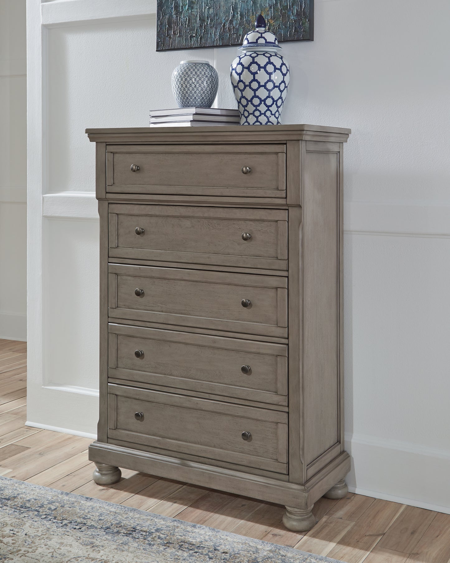 Ocala Furniture Outlet - Ashley Furniture - Lettner Bedroom - Five Drawer Chest / Light Gray - B733-46