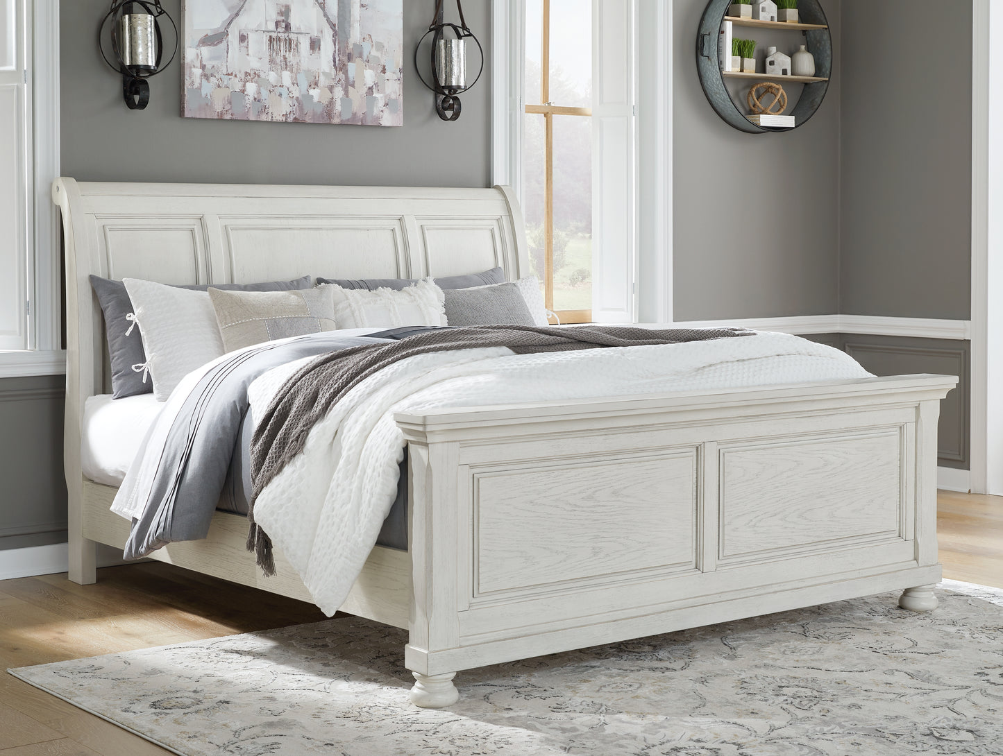 Ocala Furniture Outlet - Ashley Furniture - Robbinsdale Bedroom - King Sleigh Bed / Antique White - B742B22